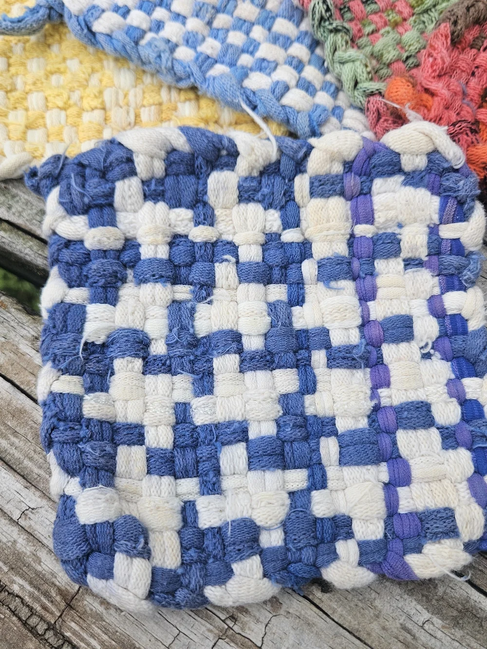 Colorful Handmade Woven Potholders and Hot Pads Made from Cotton Jersey Loops